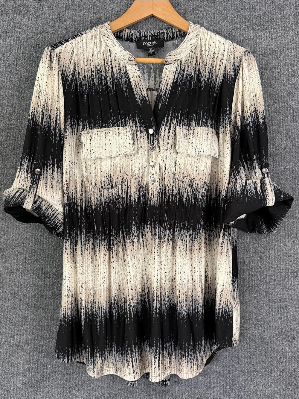 Cocomo Womens 1X Elbow Sleeve Top V Neck Office Casual Stretch